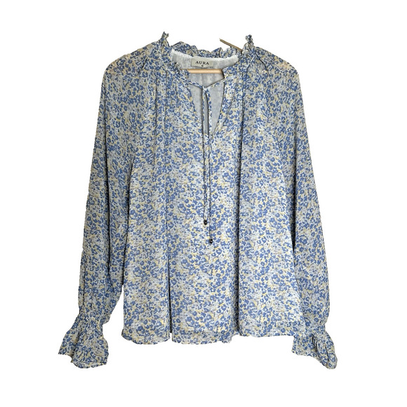 Aura Tops - AURA Pleated Top Womens Sz M Peasant Dainty Flower‎ Cottagecore Fairycore Spring